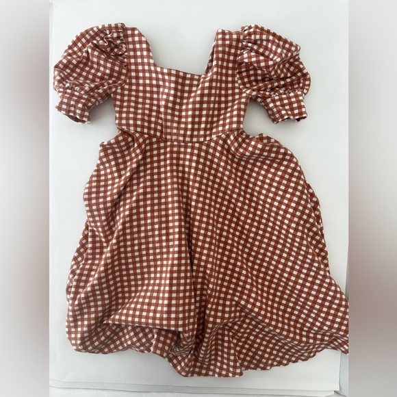 remi girl Other - Remi Girl Gingham Rust/White Cotton Dress, Girls Size 6, Puff Sleeves